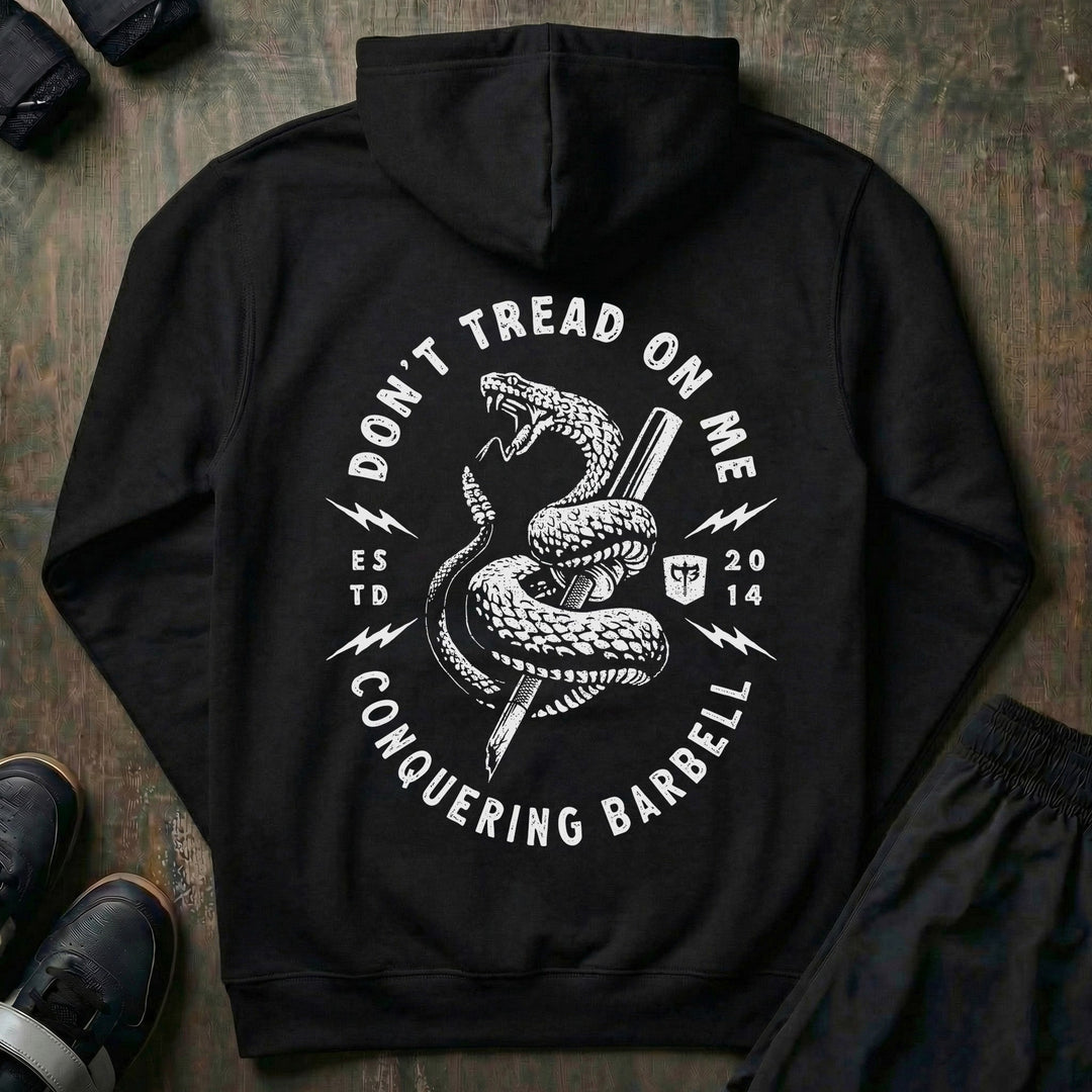 Don't Tread on Me (Version 2) - on Black Pullover Hoodie - Conquering Barbell