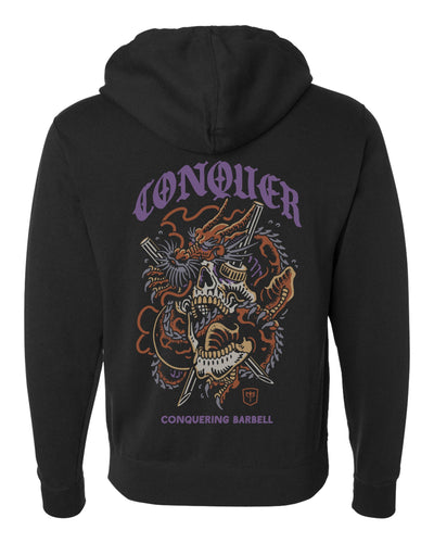 Dragon Skull - on Black Pullover Hoodie - Conquering Barbell