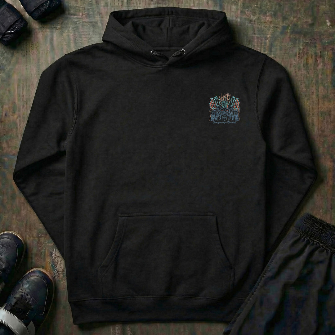 Dragon Warrior pullover hoodie in Black, front