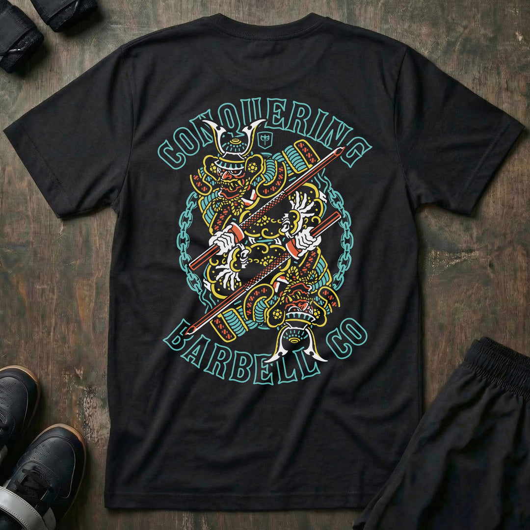 Dual Samurai - Black Tee - Conquering Barbell