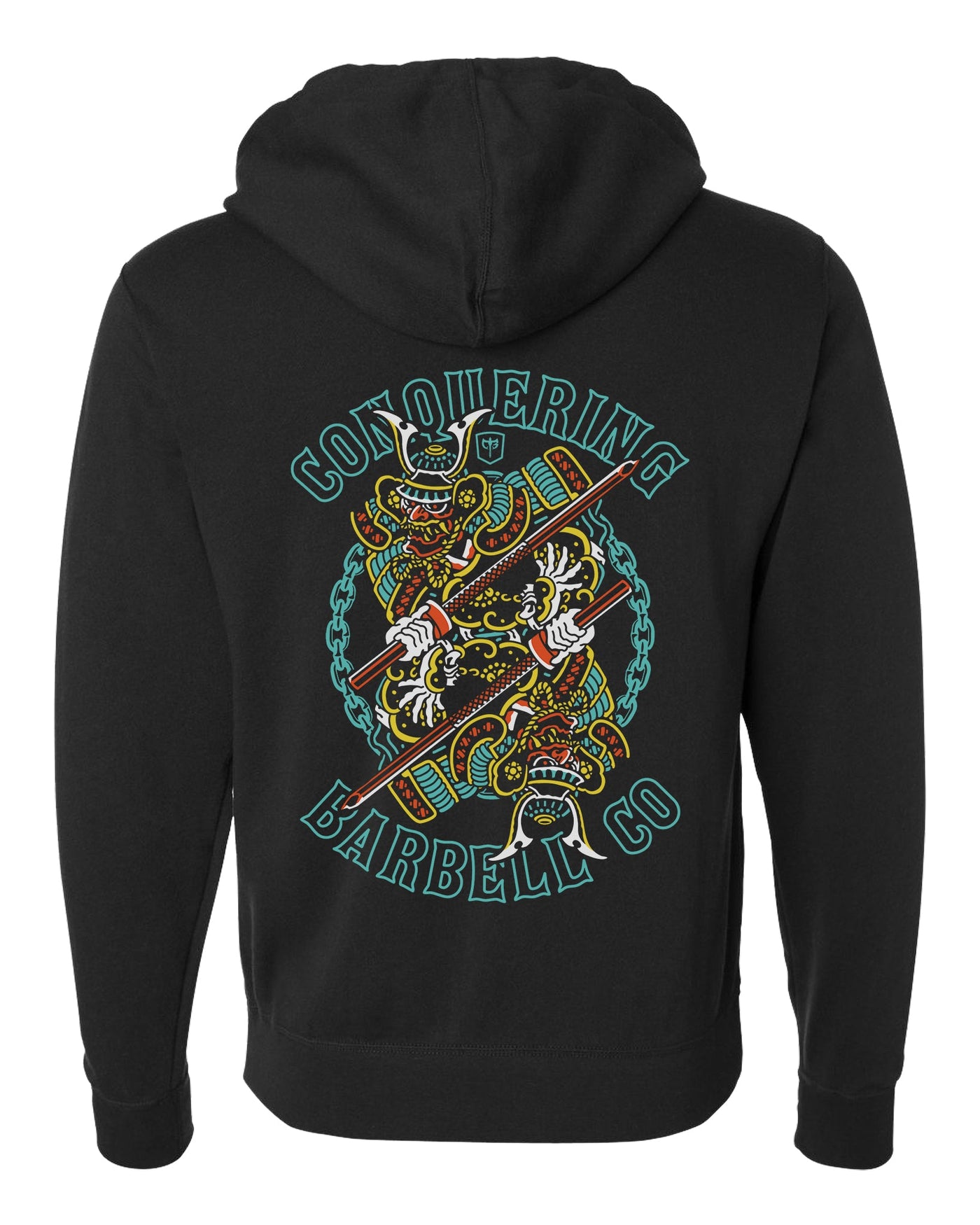 Dual Samurai - on Black Pullover Hoodie - Conquering Barbell