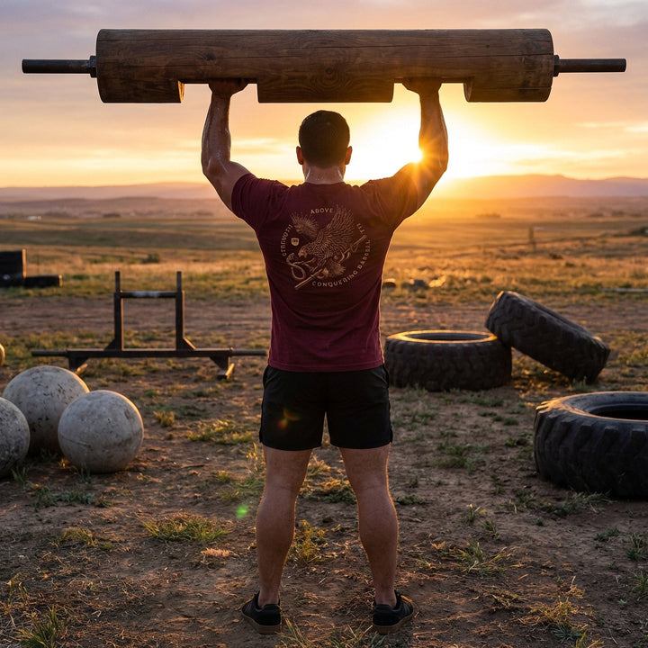 Eagle Vs Snake - on Maroon Tee - Conquering Barbell