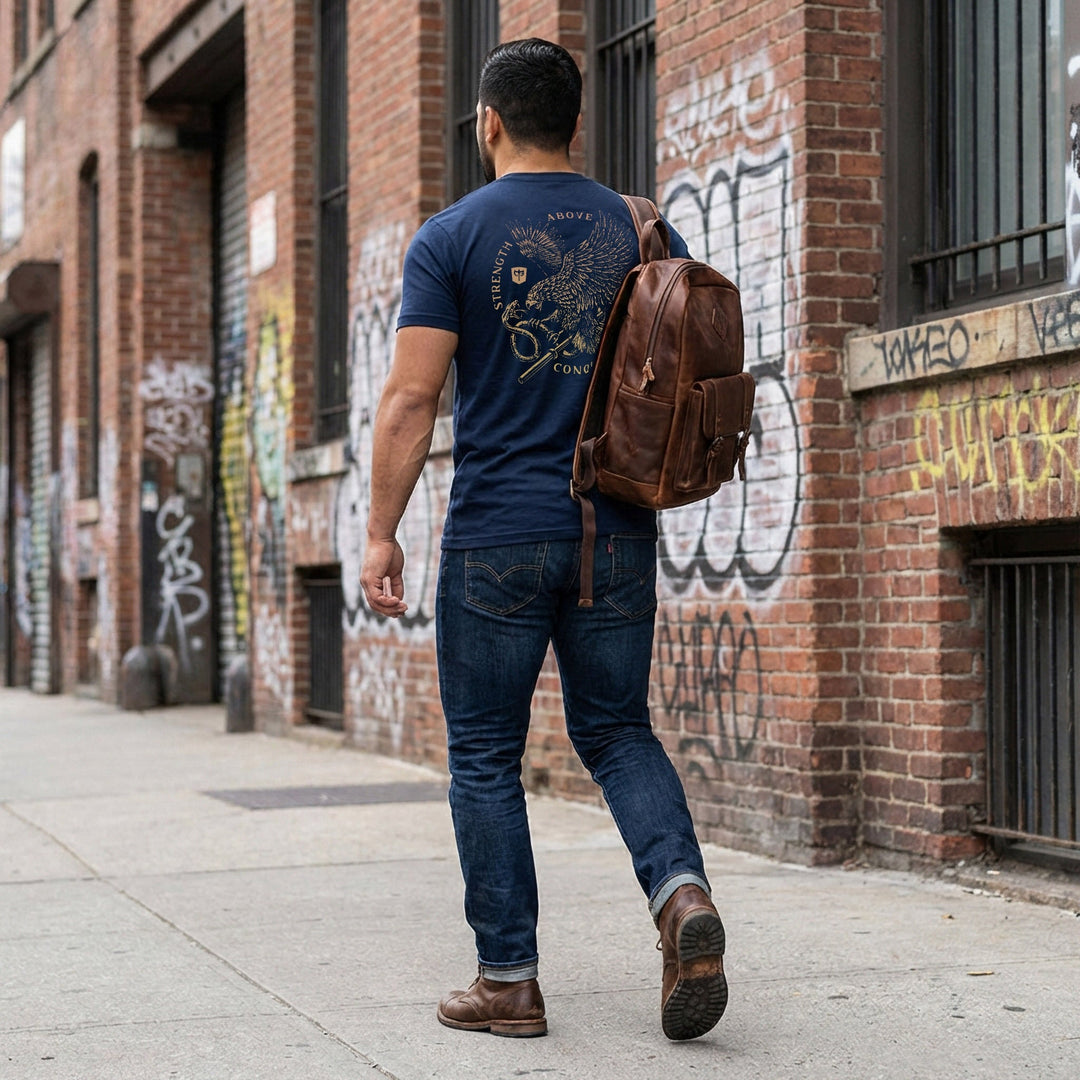 Eagle Vs Snake - on Navy Tee - Conquering Barbell