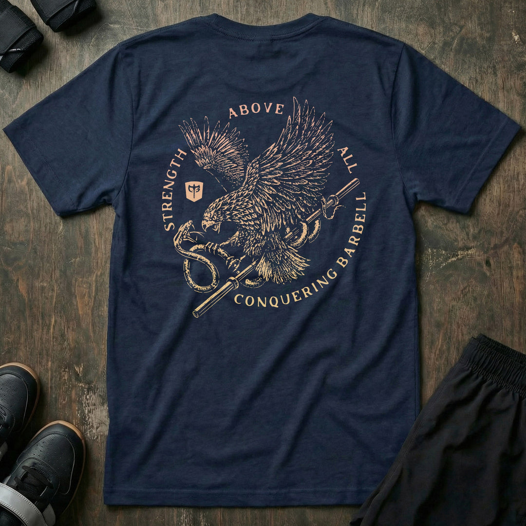 Eagle Vs Snake - on Navy Tee - Conquering Barbell