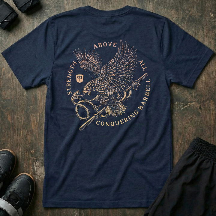 Eagle Vs Snake - on Navy Tee - Conquering Barbell