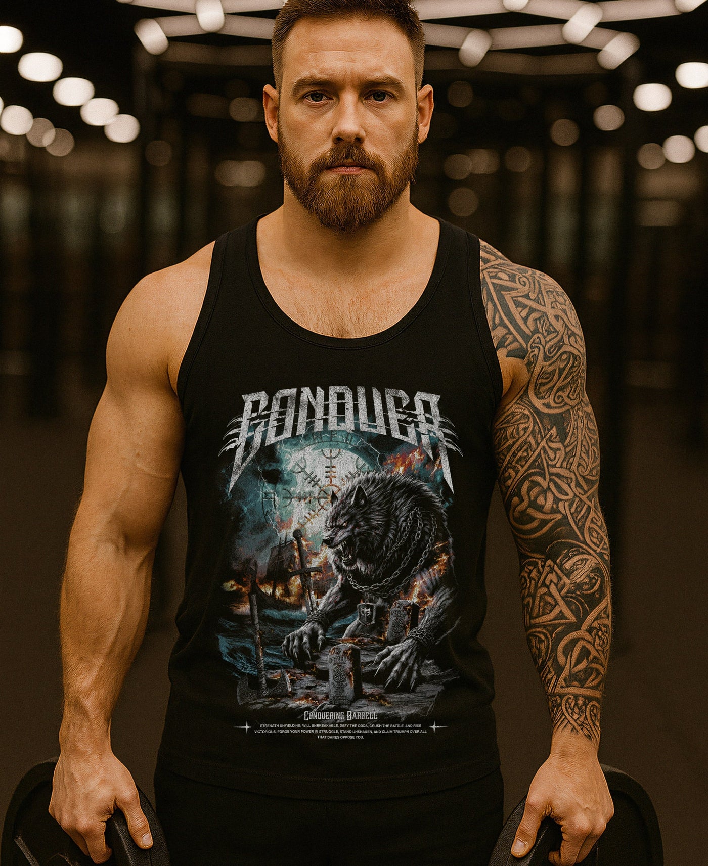 Fenrir - on Black tank top - Conquering Barbell