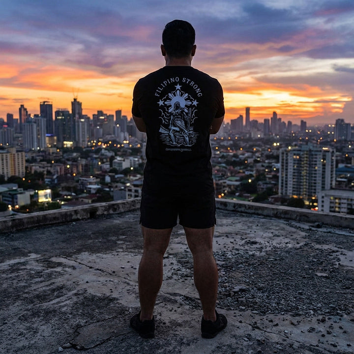 Filipino Strong - on Black tee - Conquering Barbell