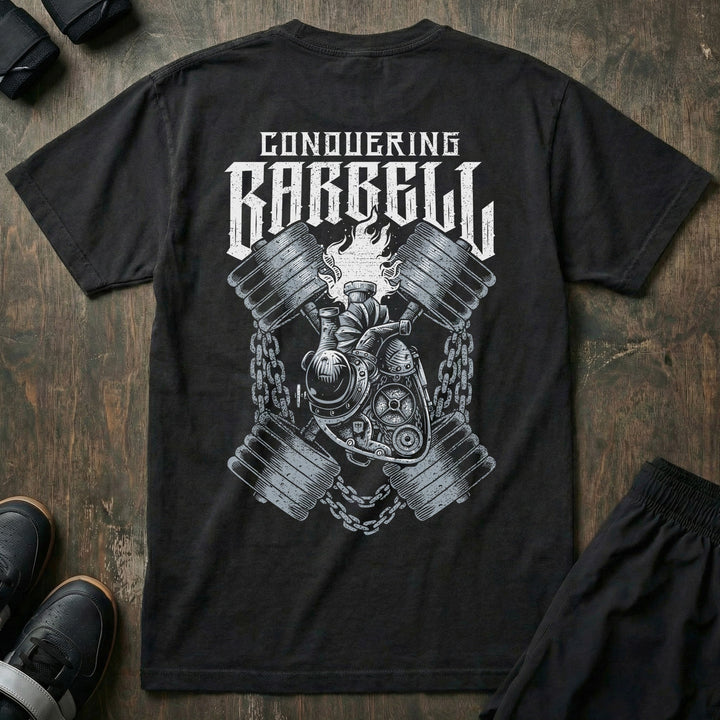 Fuel the Fire relaxed fit tee in Black: a steampunk mechanical heart with flames