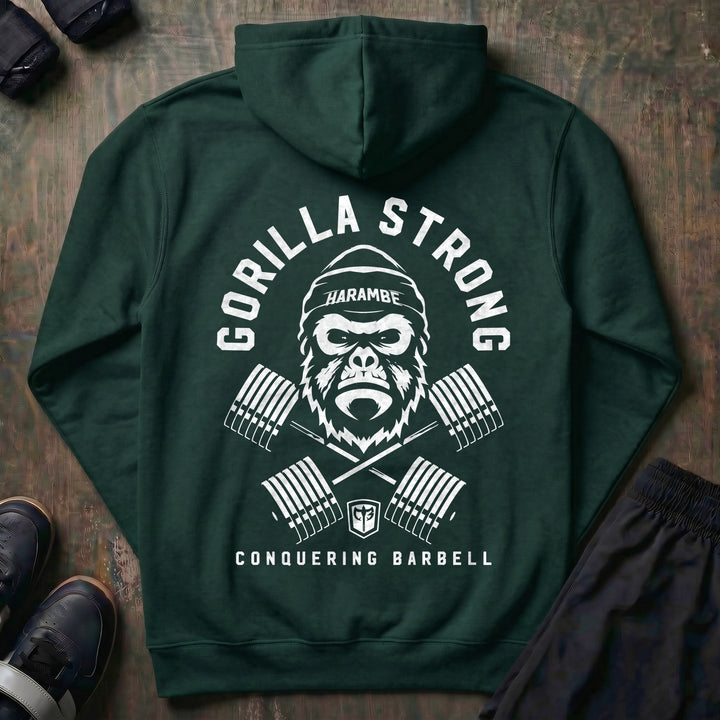 Gorilla Strong pullover hoodie in Alpine Green, back print