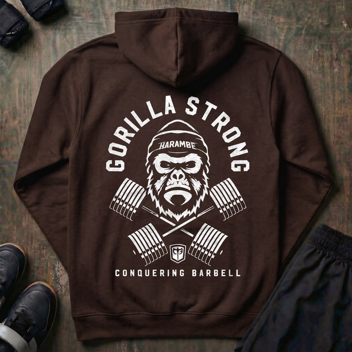 Gorilla Strong pullover hoodie in Brown, back print