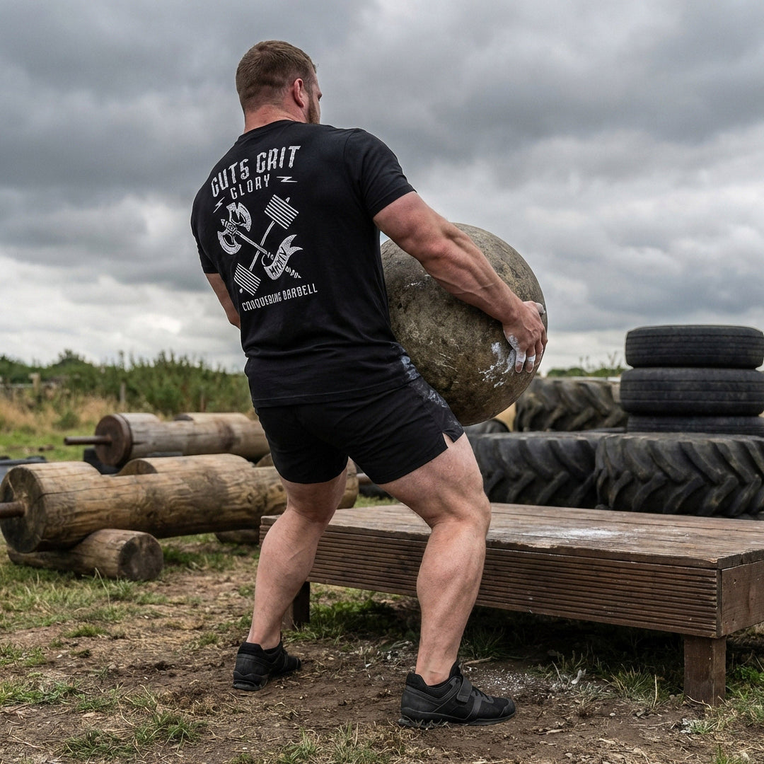 Guts Grit Glory - on Black Tee - Conquering Barbell