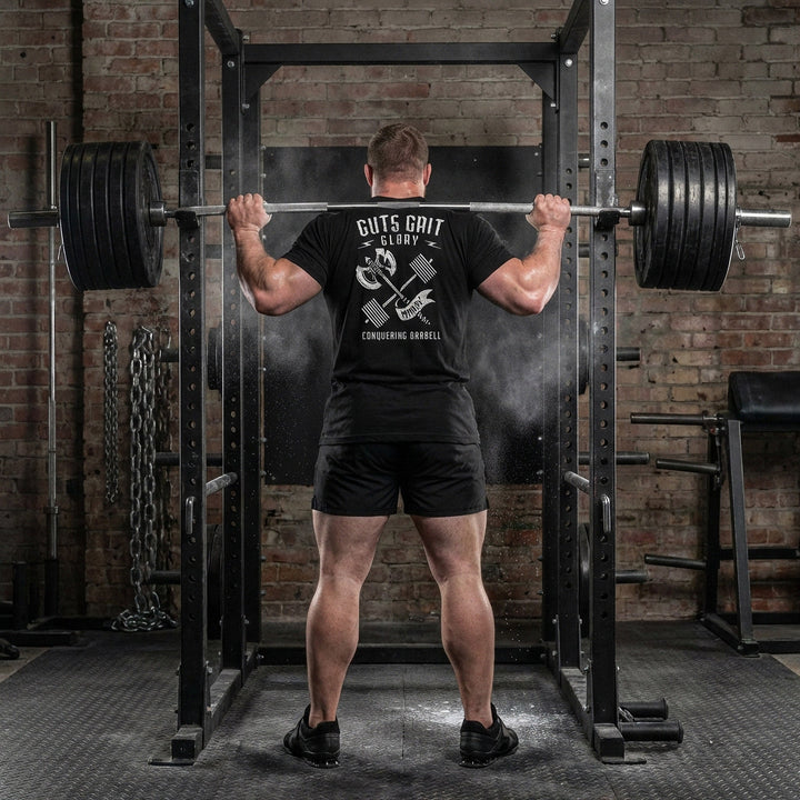 Guts Grit Glory - on Black Tee - Conquering Barbell