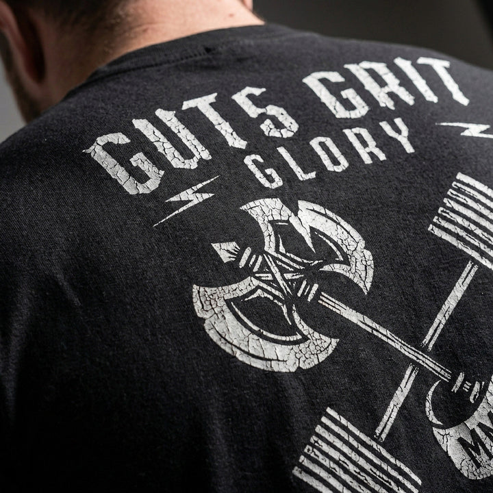 Guts Grit Glory - on Black Tee - Conquering Barbell