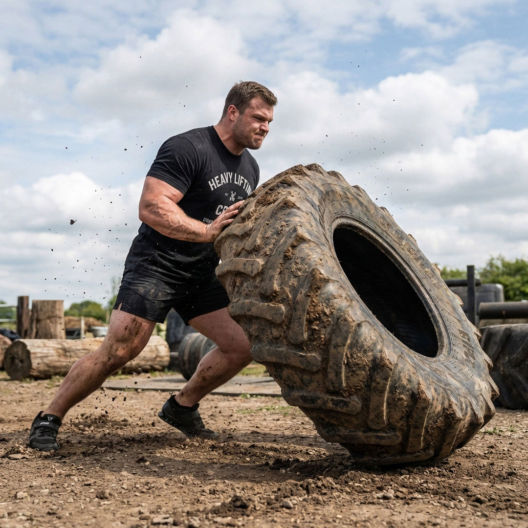 Heavy Lifting Crew tee in Black: HEAVY LIFTING arched over a skull and crossbones with EST 2014