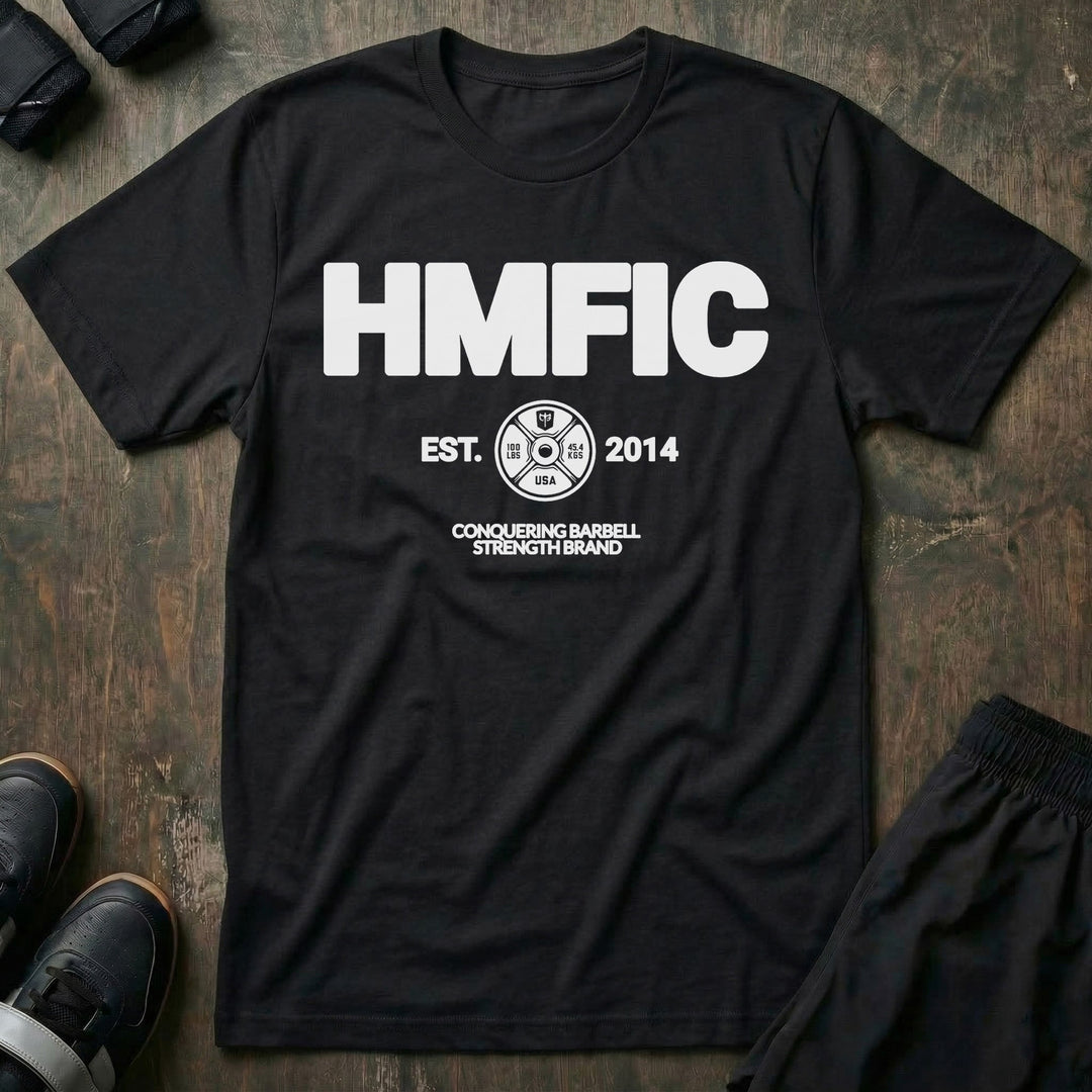 HMFIC - on Black tee - Conquering Barbell