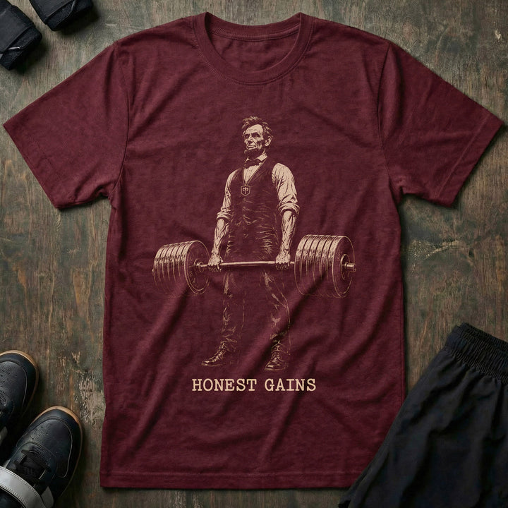 Honest Gains tee in Maroon