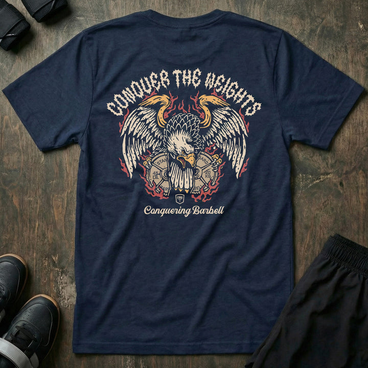 Iron Eagle tee in Navy: a fierce bald eagle descending with wings spread wide