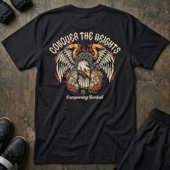 Iron Eagle tee in Black: a fierce bald eagle descending with wings spread wide