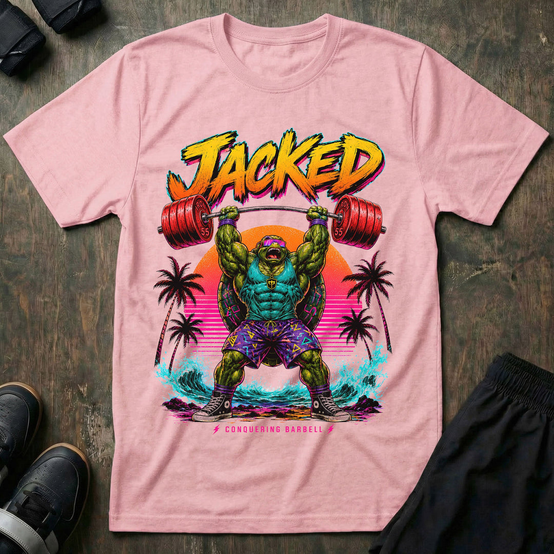 Jacked tee in Pink: a massively jacked turtle in goggles