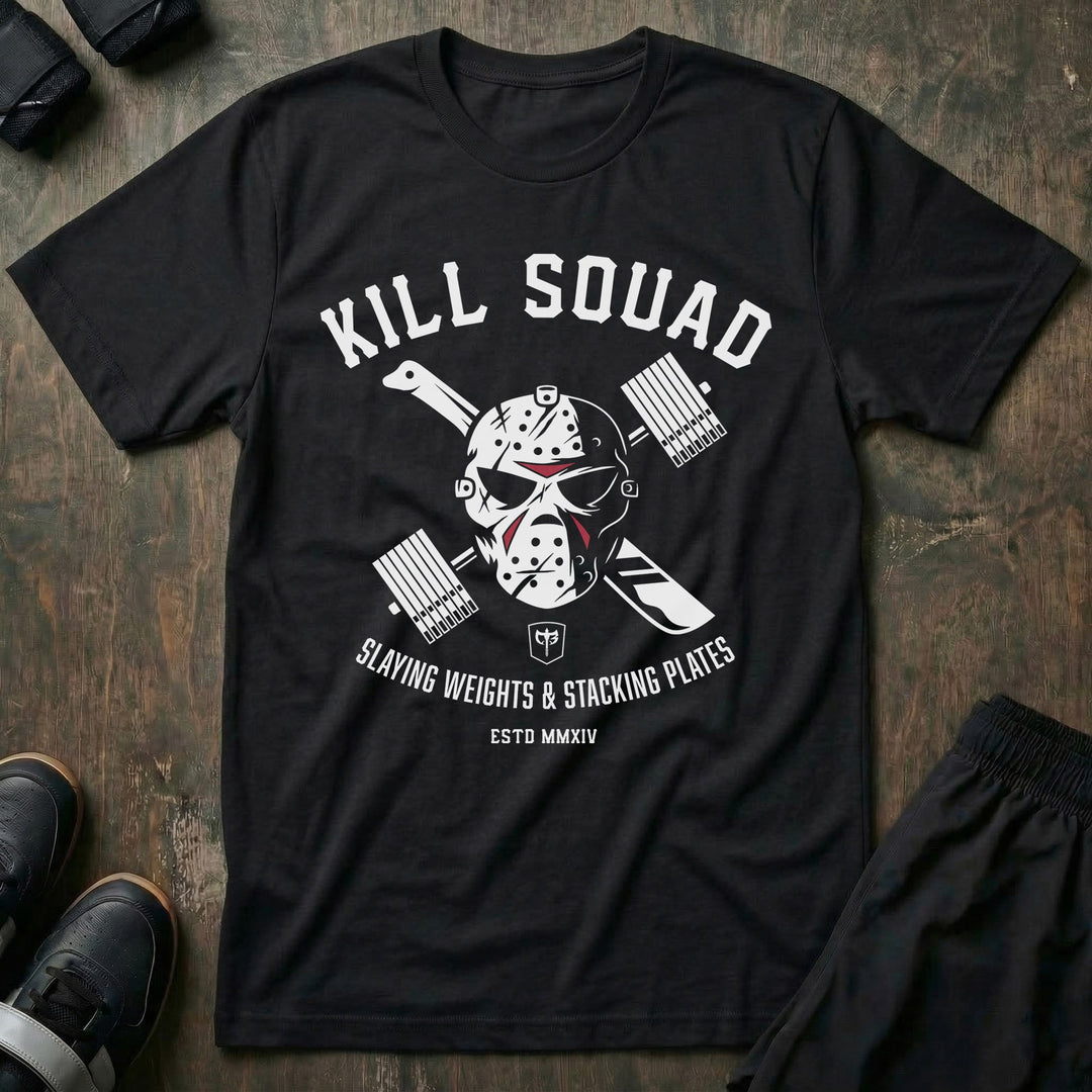 Kill Squad - on Black tee - Conquering Barbell