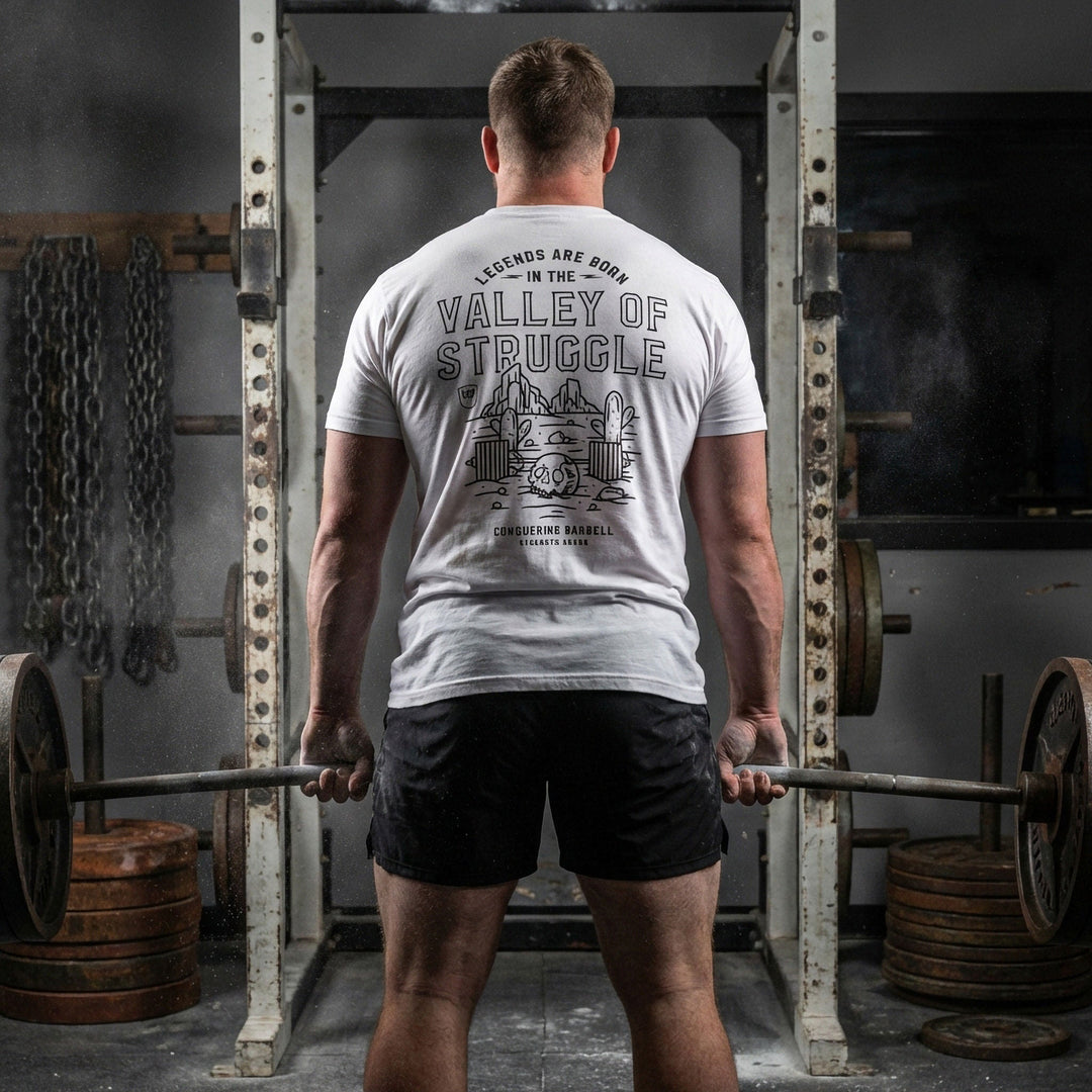 Legends are born in the Valley of Struggle tee: a desert valley scene with rock towers and cacti