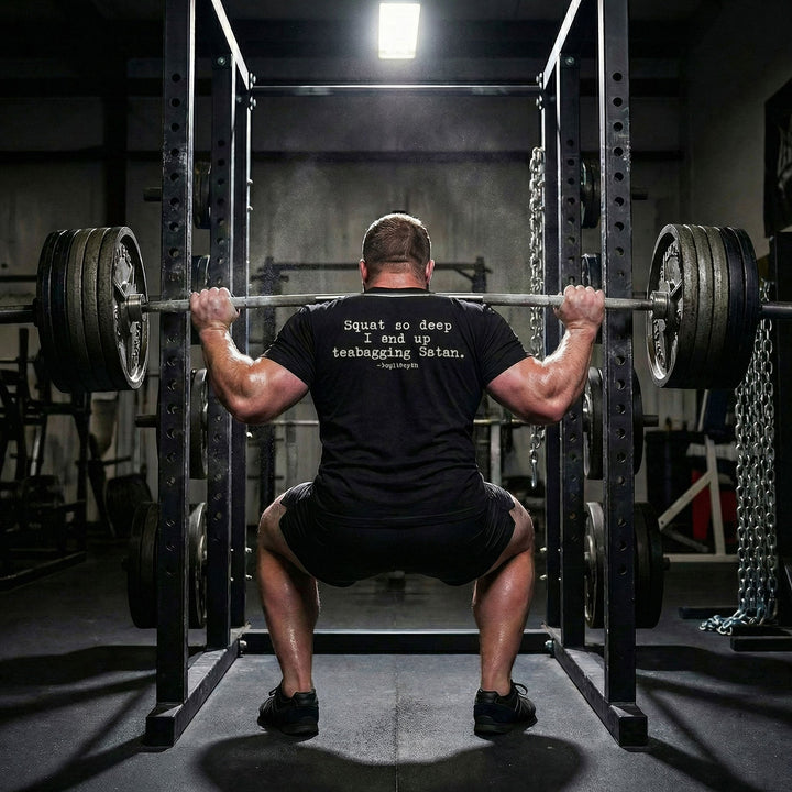 Legit Depth - Squat So Deep - on Black Tee - Conquering Barbell