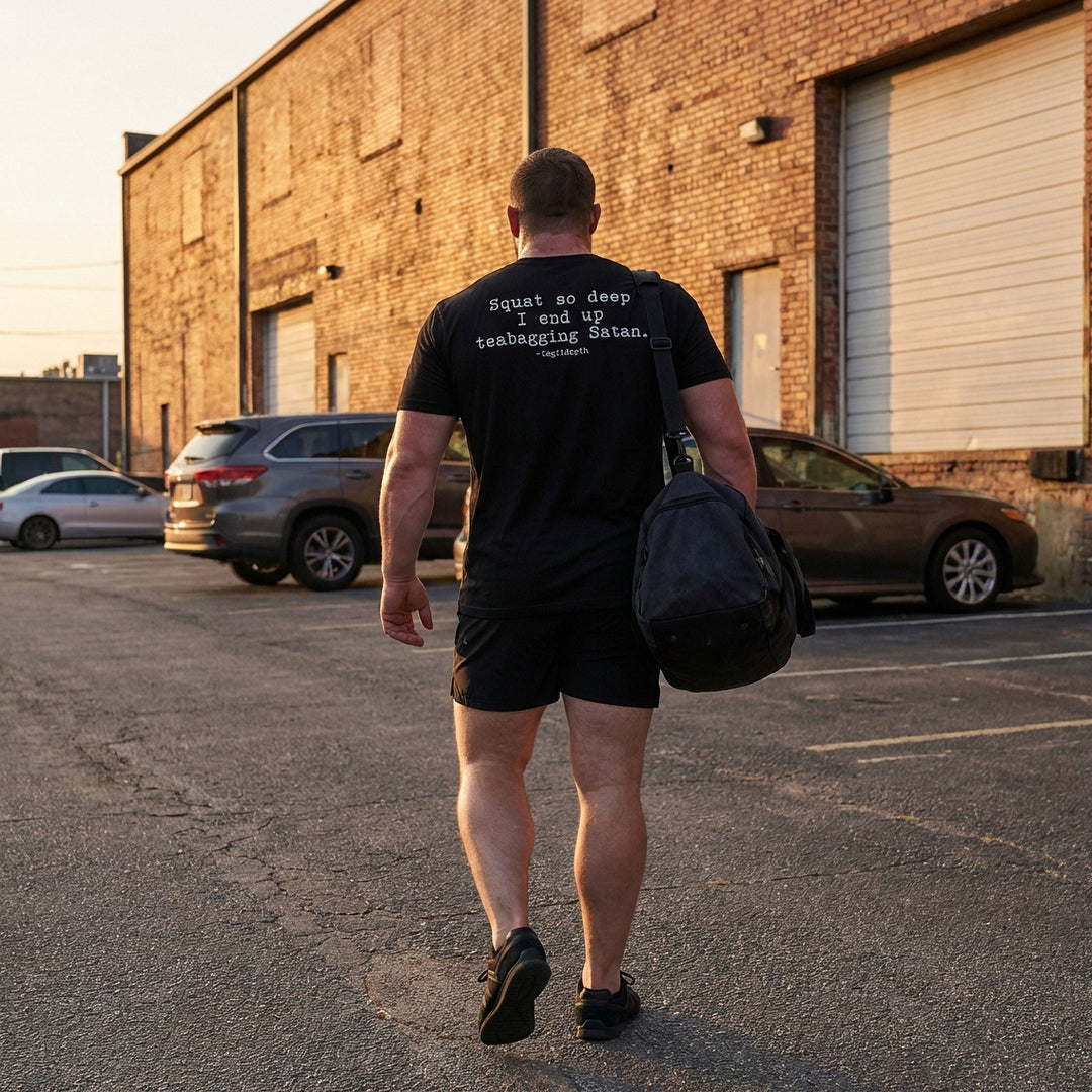 Legit Depth - Squat So Deep - on Black Tee - Conquering Barbell