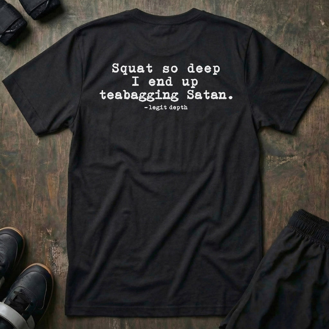 Legit Depth - Squat So Deep - on Black Tee - Conquering Barbell