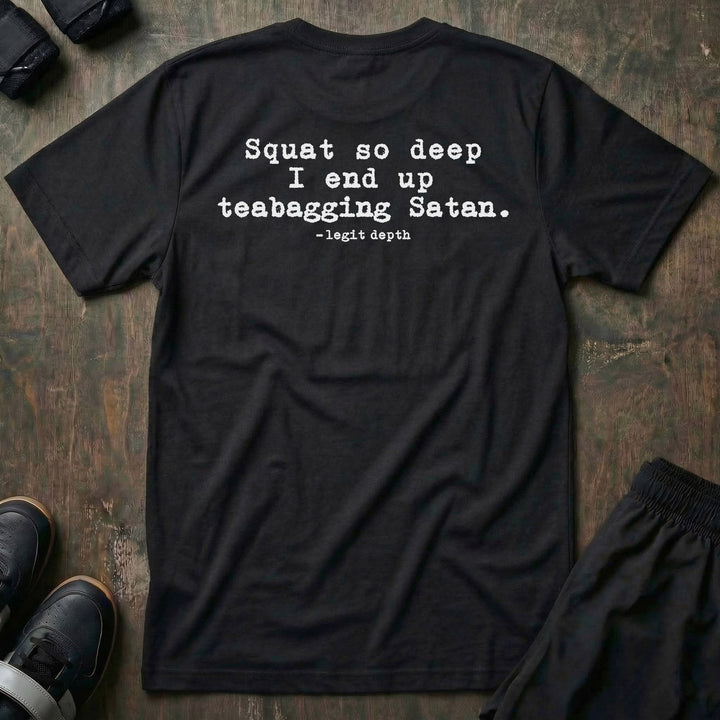 Legit Depth - Squat So Deep - on Black Tee - Conquering Barbell