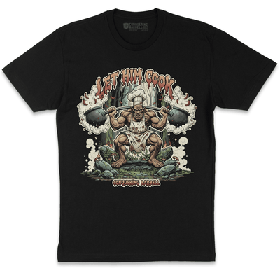 Let Him Cook! - Troll Squat - on Black Tee - Conquering Barbell