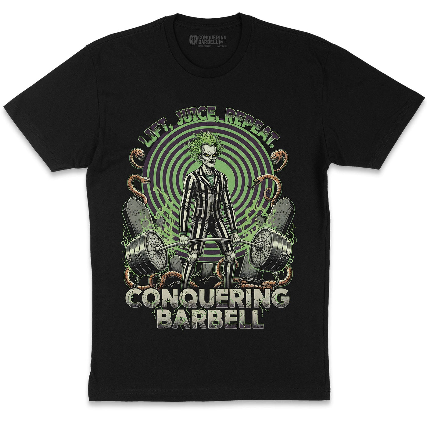 LIft, Juice, Repeat. - on Black Tee - Conquering Barbell
