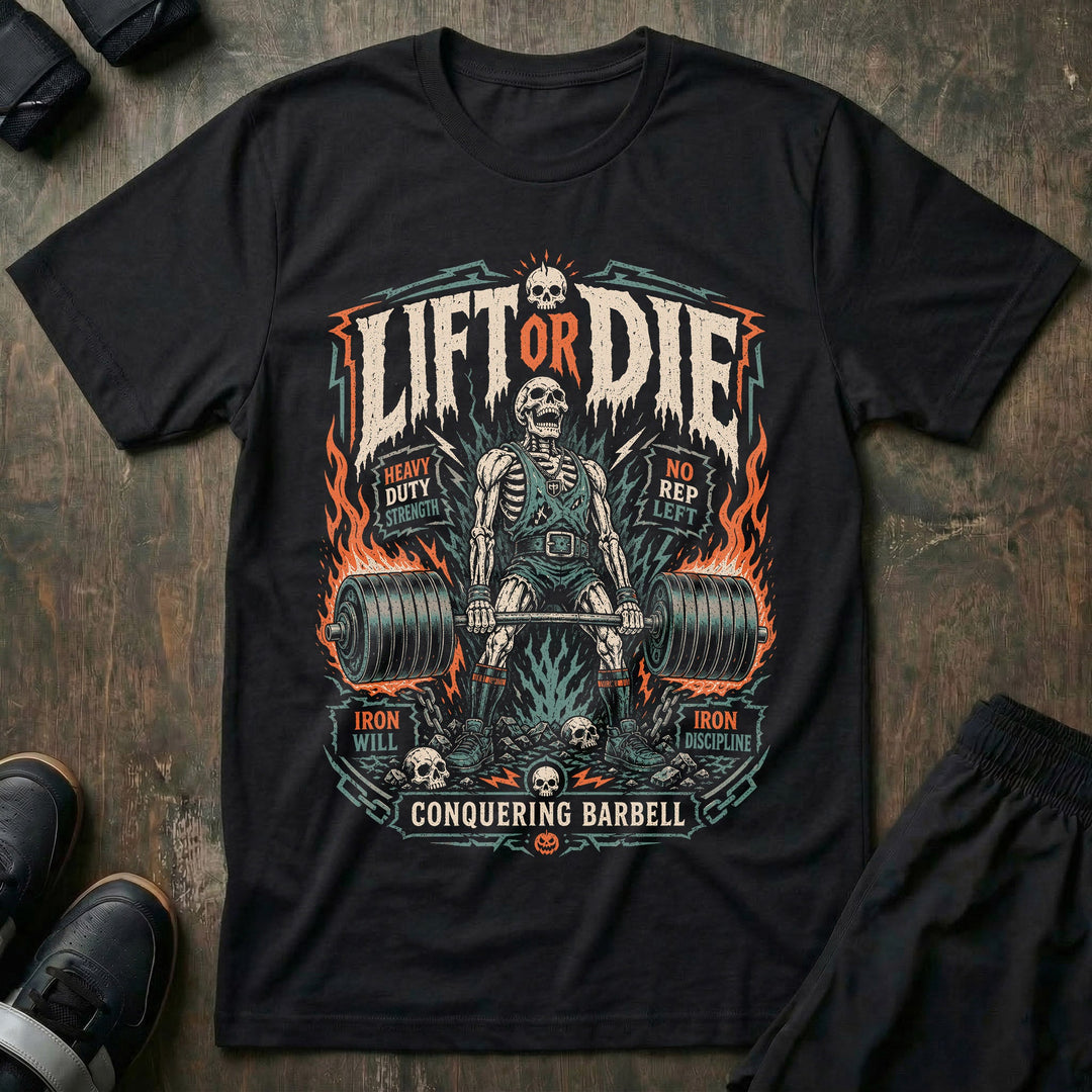 Lift or Die - Deadlift - on Black Tee - Conquering Barbell