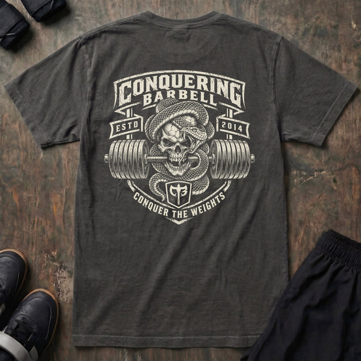 Lockjaw relaxed fit tee in Pepper: a skull wrapped in a striking snake