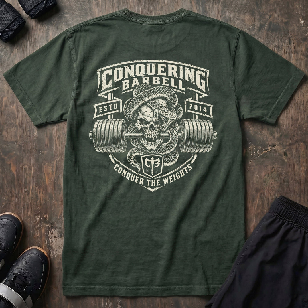 Lockjaw relaxed fit tee in Moss: a skull wrapped in a striking snake