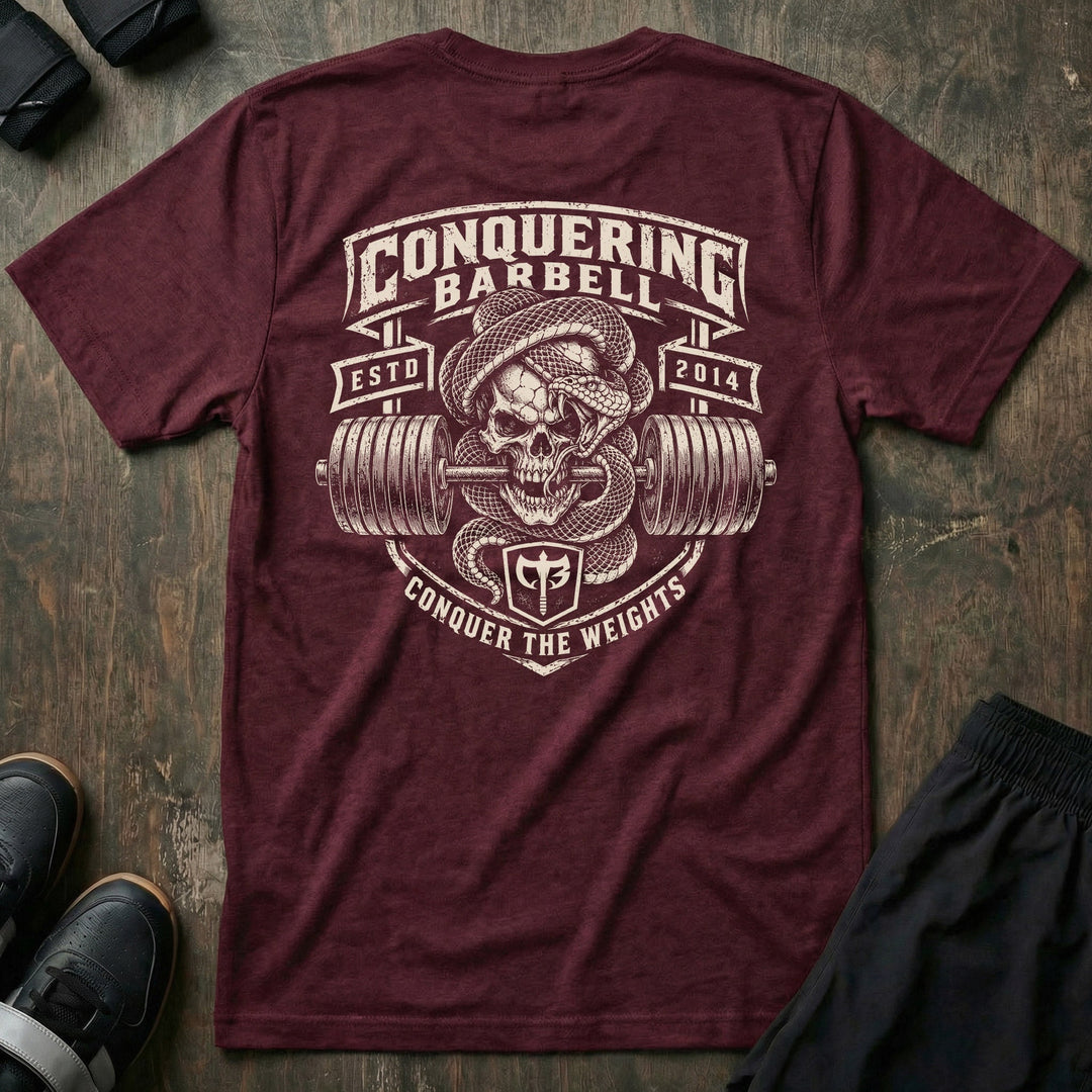 Lockjaw tee in Maroon: a skull wrapped in a striking snake