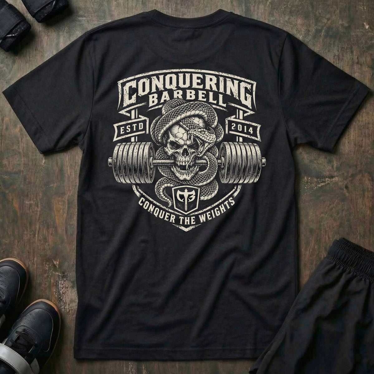 Lockjaw tee in Black: a skull wrapped in a striking snake