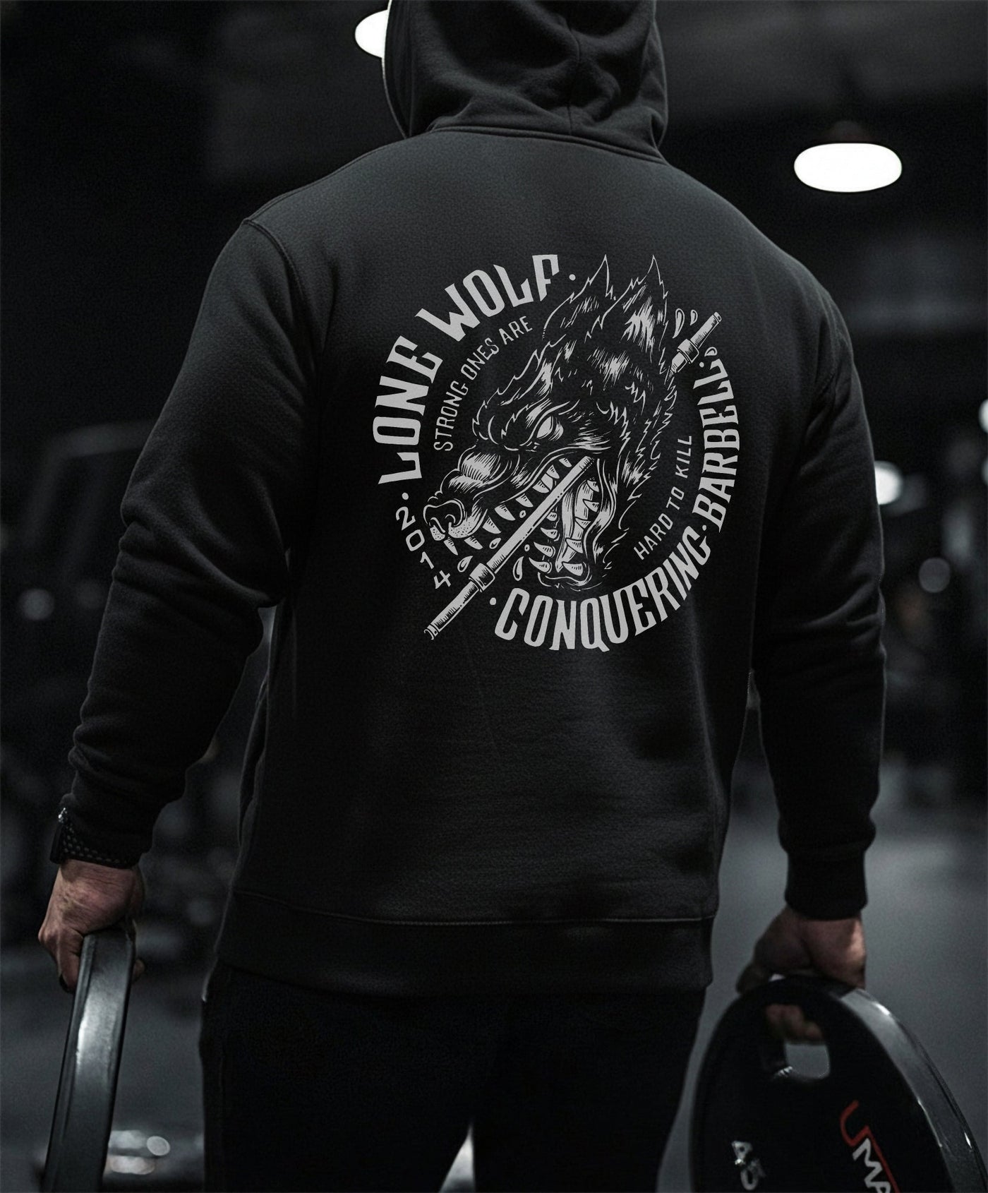 Lone Wolf - on Black Pullover Hoodie - Conquering Barbell
