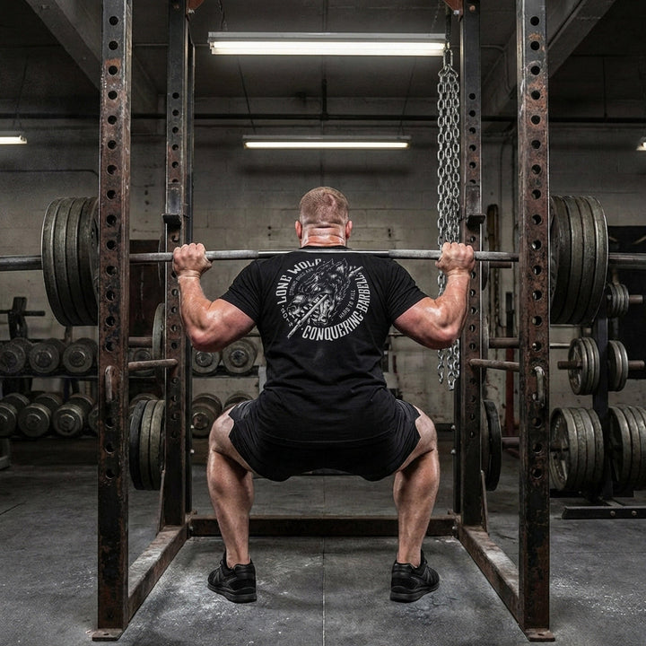 Lone Wolf - on Black Tee - Conquering Barbell