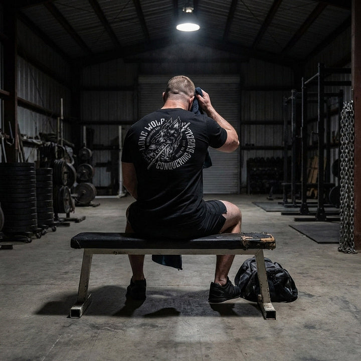 Lone Wolf - on Black Tee - Conquering Barbell