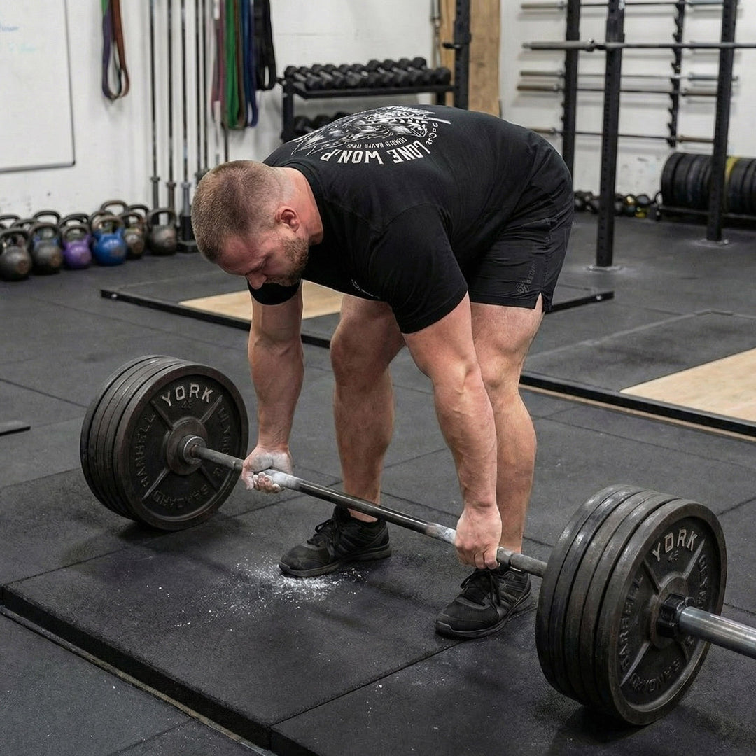 Lone Wolf - on Black Tee - Conquering Barbell