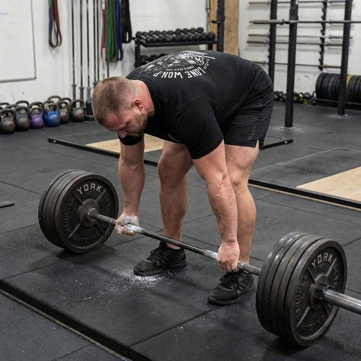 Lone Wolf - on Black Tee - Conquering Barbell