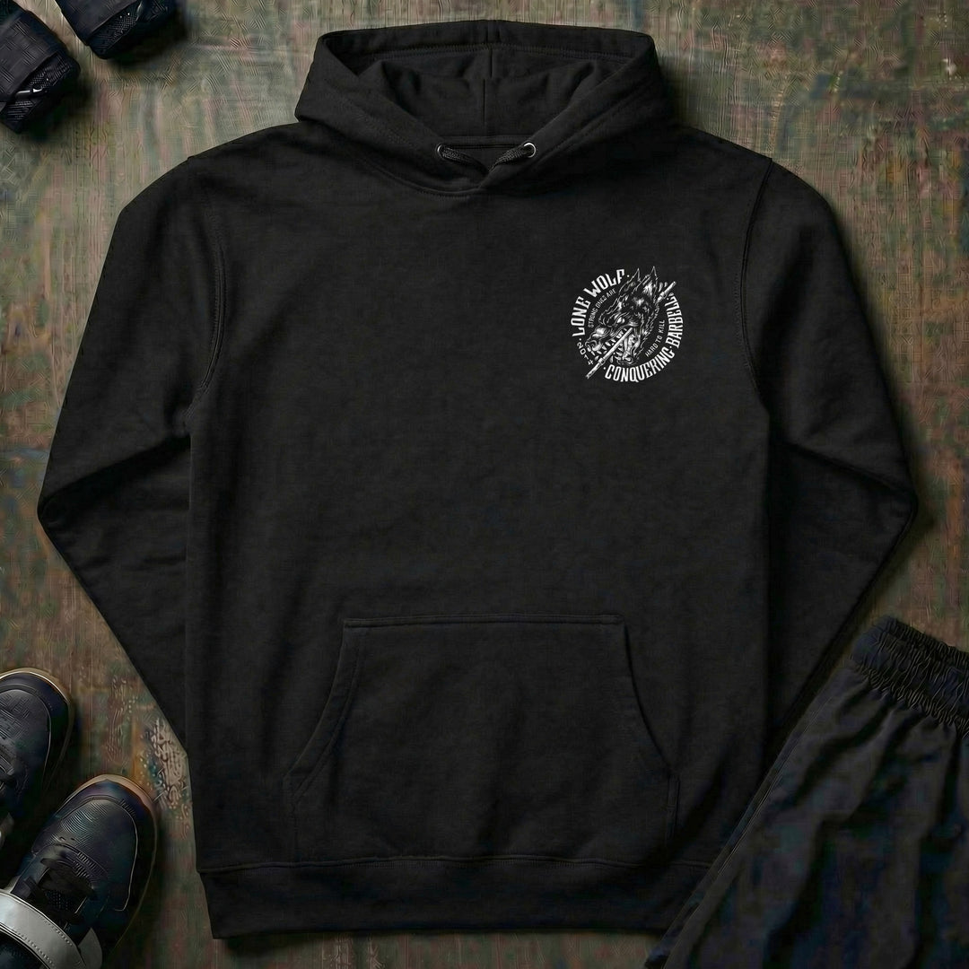 Lone Wolf pullover hoodie in Black, front