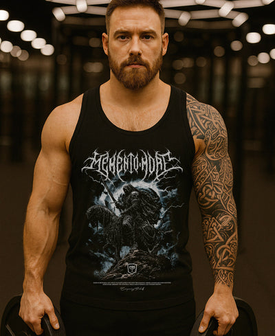 Memento Mori - Death Dealer - on Black tank top - Conquering Barbell