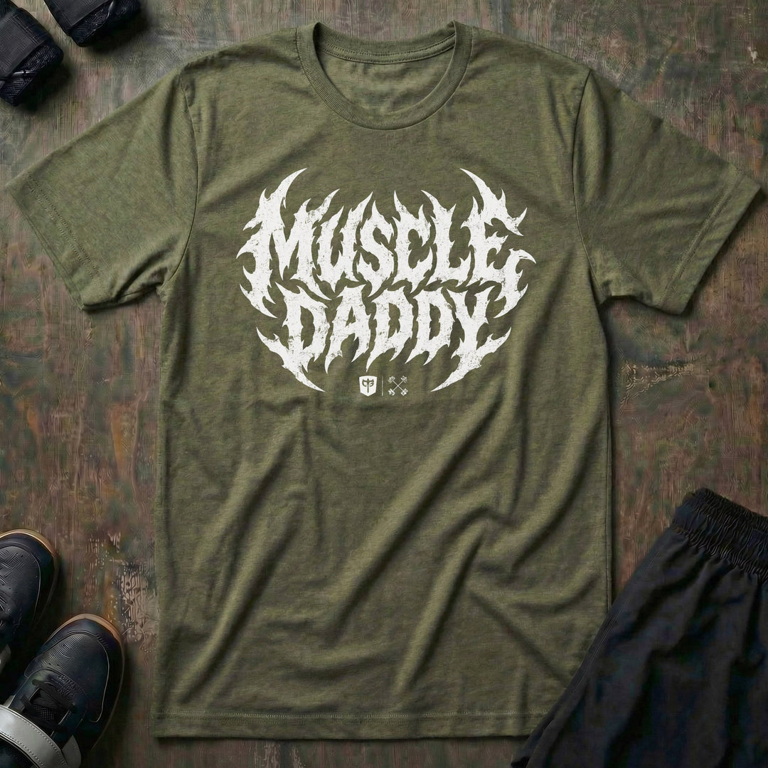 Muscle Daddy tee in Military: MUSCLE DADDY in jagged