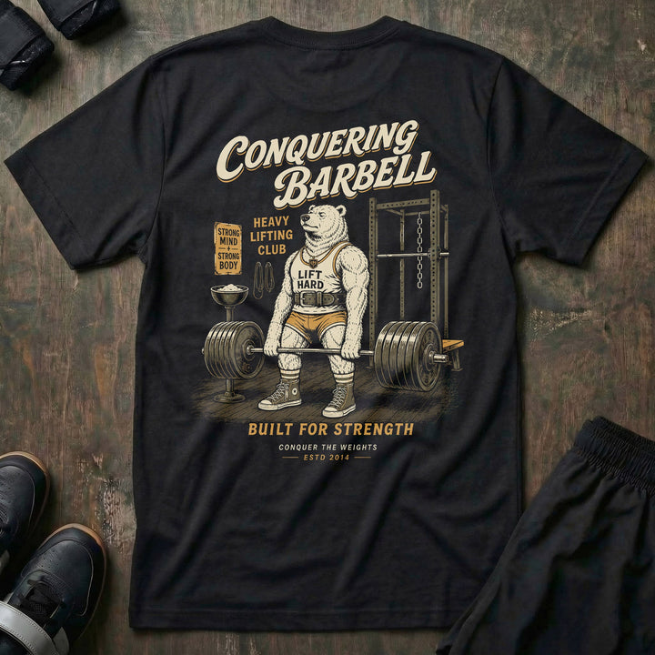 Old School Deadlift Bear tee in Black: a classic polar bear in high socks