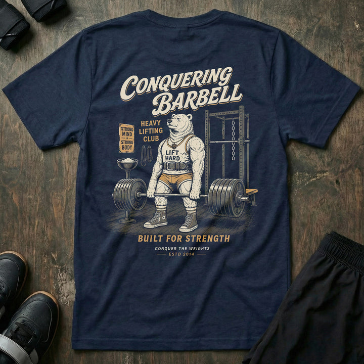 Old School Deadlift Bear tee in Navy: a classic polar bear in high socks