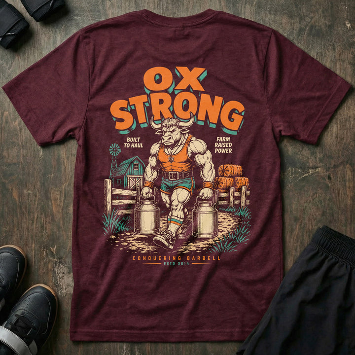 Old School Ox Strong tee in Maroon