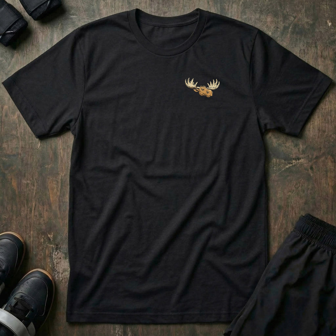 Old School Rack Up tee: a bull moose in a singlet