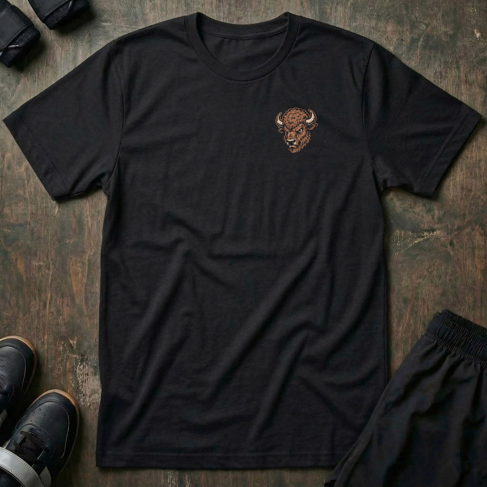 Old School Traps for Days tee: a jacked bison in high socks