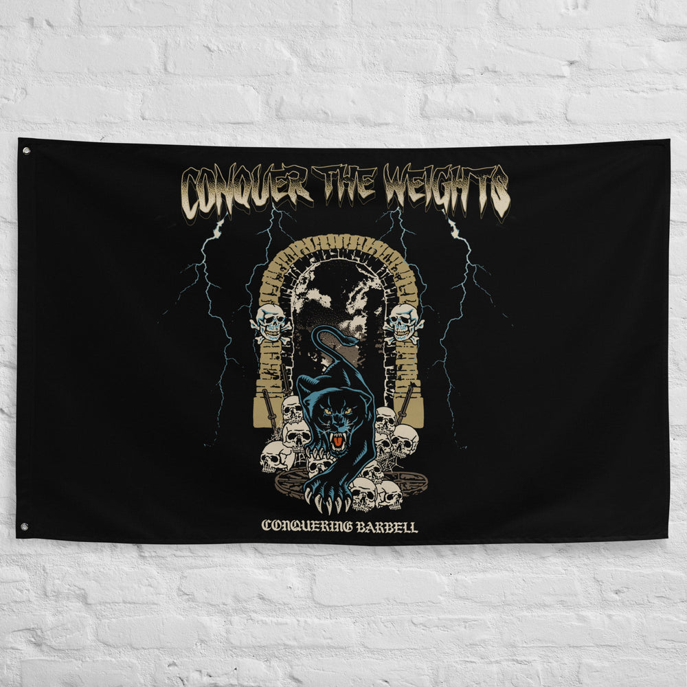 Panther Exodus Flag - Polyester Flag, horizontal gym flag hanging in a home gym - Conquering Barbell